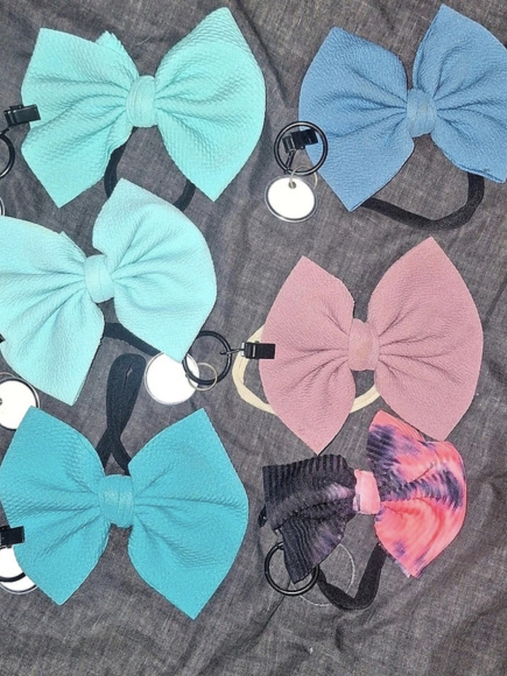 Bow Hair Accessories Set in Blue & Pink